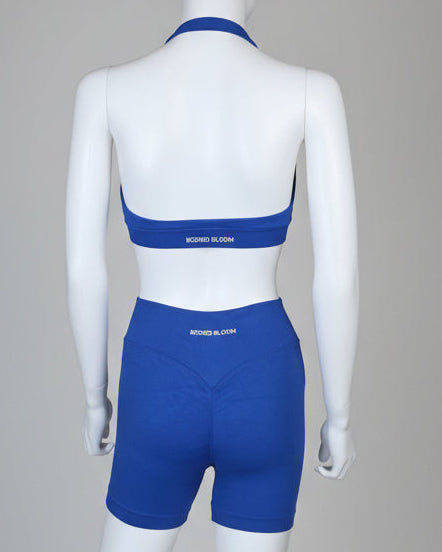 Sculpted Halter Shorts Set in royal blue – women's matching gym shorts set by Bodied Bloom
