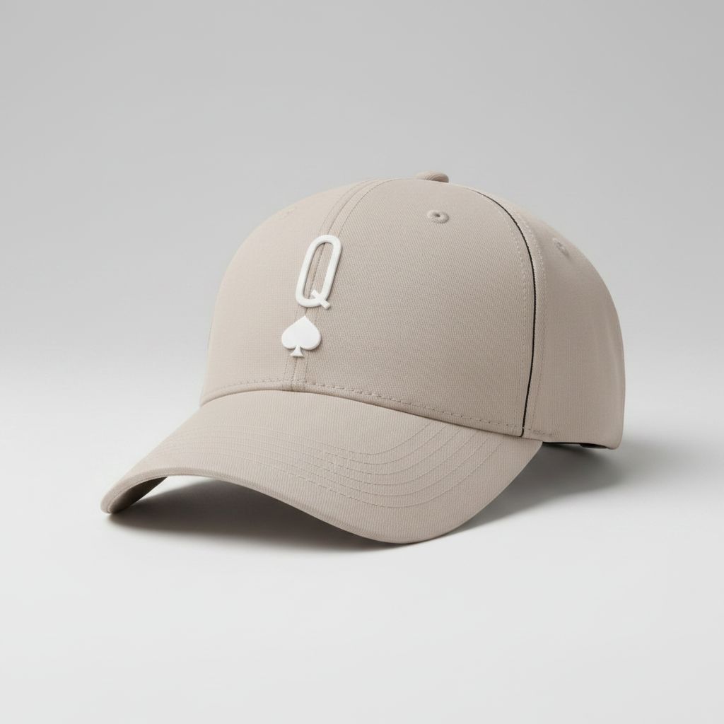 Fit Queen hat in beige with bold Queen of Spades design