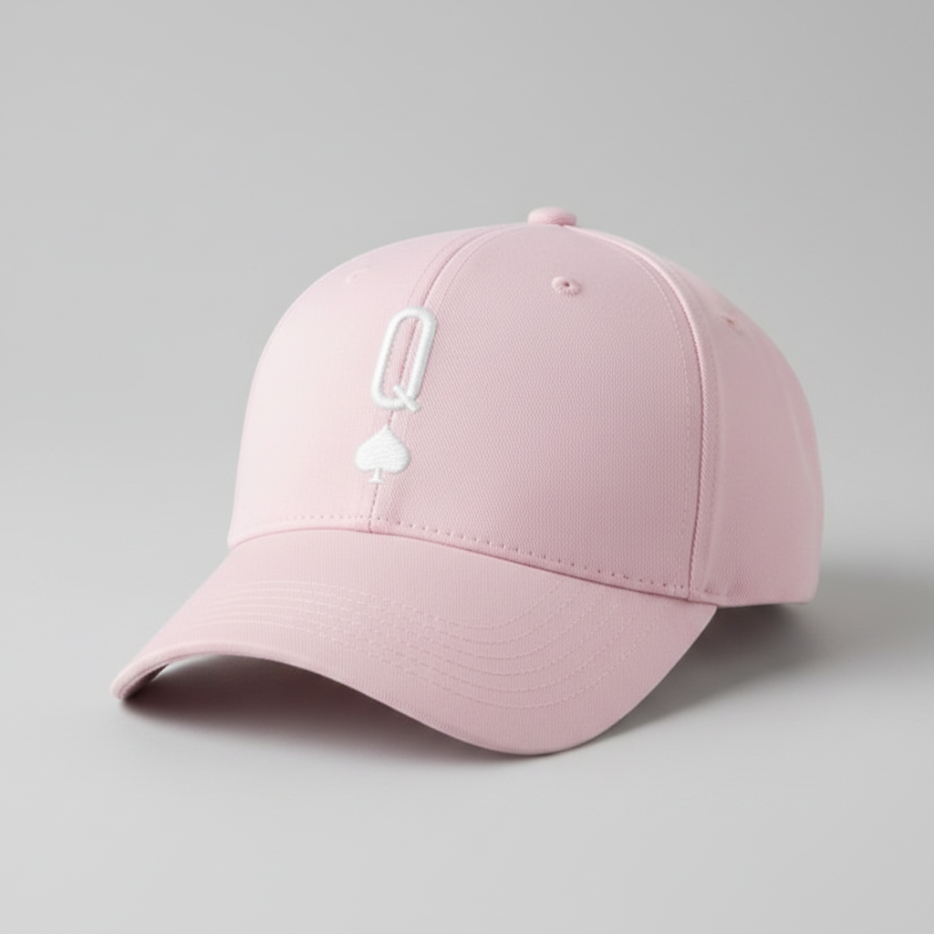 Pink Fit Queen adjustable gym hat with Queen of Spades emblem
