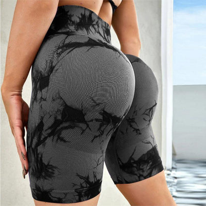 Trendy high waisted tie dye women's gym shorts