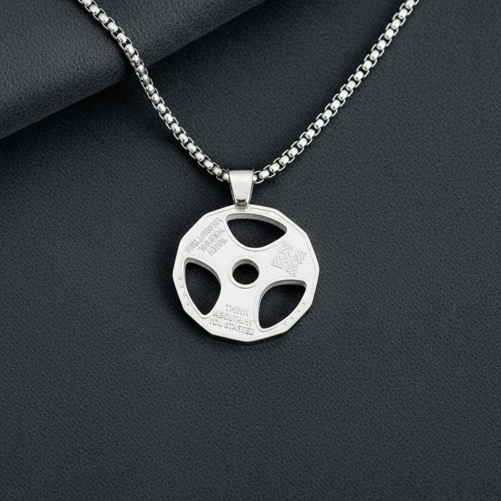Weight plate pendant necklace in stainless steel for gym-loving women